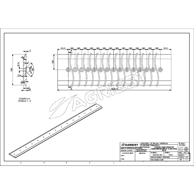 Contre Lame 200X20 LG 2660 400HB 15 TRS pour VIS TFØ14 EA 180 référence fournisseur 454205
